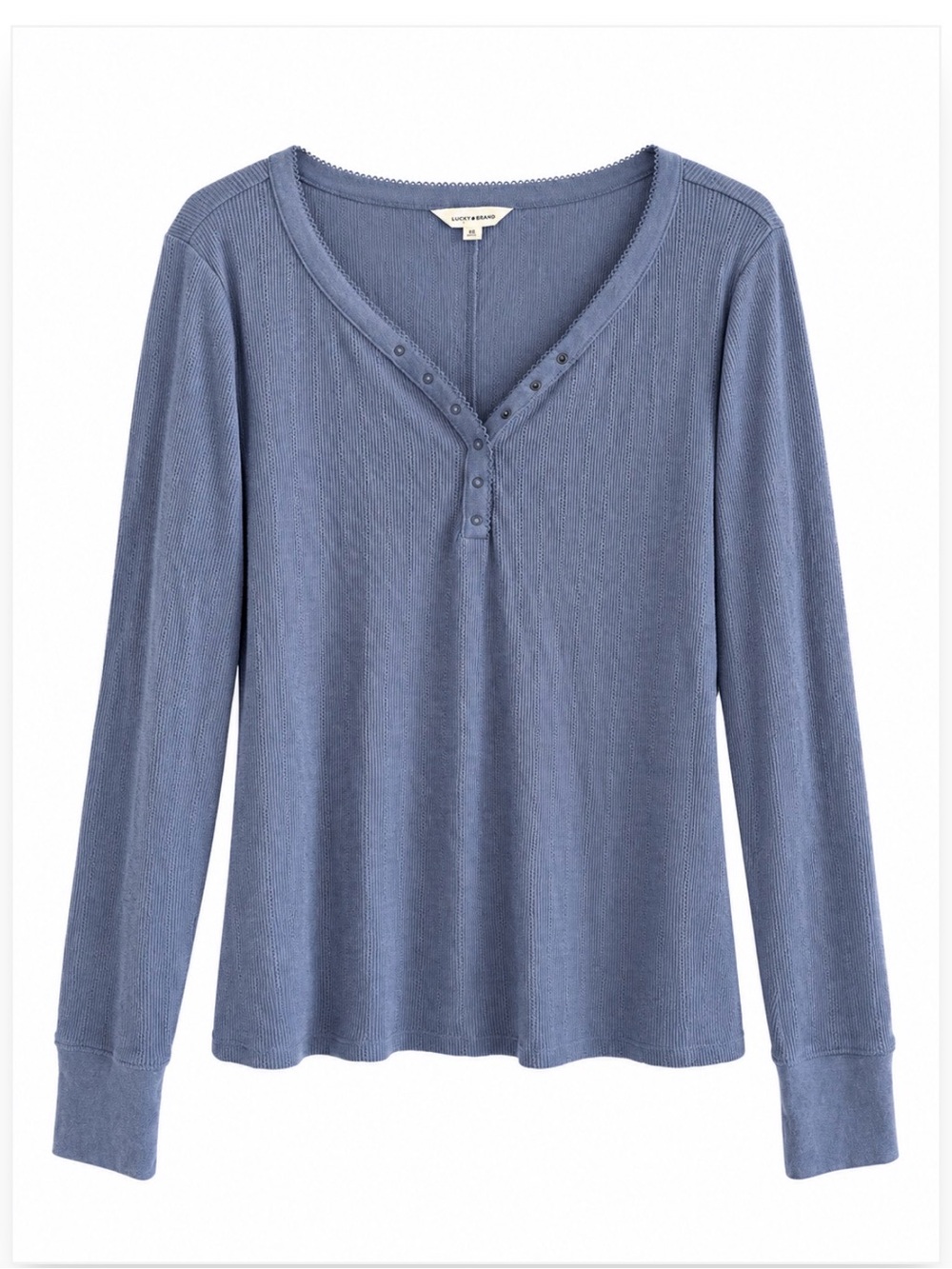 NWOT Lucky Brand Blue Gray Ribbed Henley Long Sleeve Top XXL